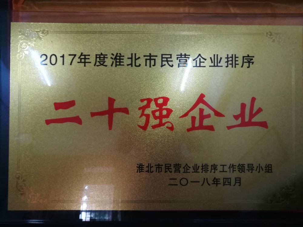 2018年4月2017年度淮北市民营企业排序“二十强企业”